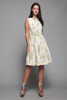 floral cotton pleated day dress cream orange sleeveless vintage 60s SMALL S 