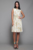 floral cotton pleated day dress cream orange sleeveless vintage 60s SMALL S 