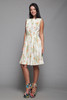 floral cotton pleated day dress cream orange sleeveless vintage 60s SMALL S 