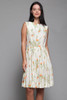 floral cotton pleated day dress cream orange sleeveless vintage 60s SMALL S 
