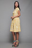 1950s yellow floral pleated day dress keyhole sleeveless vintage 50s LARGE L