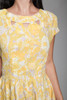 1950s yellow floral pleated day dress keyhole sleeveless vintage 50s LARGE L