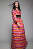 silk hanbok maxi skirt bolero set dress pink stripes vintage 70s SMALL S