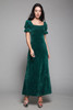 prairie cottagecore cottage maxi dress green velvet doll sleeves empire waist vintage 70s EXTRA SMALL XS