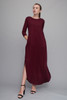 plus size maxi knit dress with rounded hem side slits burgundy red 2X