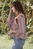 boho eyelet cotton batwing embroidery top mauve pink ONE SIZE