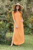 mustard yellow maxi knit dress with rounded hem side slits (S-3X) plus size
