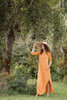 mustard yellow maxi knit dress with rounded hem side slits (S-3X) plus size