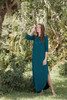 teal blue maxi knit dress with rounded hem side slits (S-3X) plus size