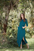 teal blue maxi knit dress with rounded hem side slits (S-3X) plus size
