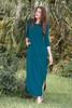 teal blue maxi knit dress with rounded hem side slits (S-3X) plus size