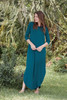 teal blue maxi knit dress with rounded hem side slits (S-3X) plus size