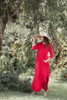 red maxi knit dress with rounded hem side slits (S-3X) plus size