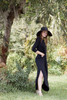 black maxi knit dress with rounded hem side slits (S-3X) plus size