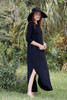 black maxi knit dress with rounded hem side slits (S-3X) plus size