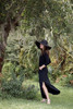 black maxi knit dress with rounded hem side slits (S-3X) plus size