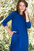blue maxi knit dress with rounded hem side slits (S-3X) plus size