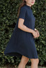knit mini dress navy blue mock turtle neck short sleeves (S-XL)