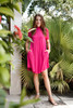 knit mini dress magenta mock turtle neck short sleeves (S-XL)