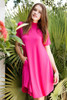 knit mini dress magenta mock turtle neck short sleeves (S-XL)