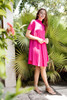 knit mini dress magenta mock turtle neck short sleeves (S-XL)