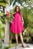 knit mini dress magenta mock turtle neck short sleeves (S-XL)