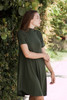 knit mini dress forest green mock turtle neck short sleeves (S-XL)