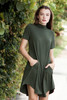 knit mini dress forest green mock turtle neck short sleeves (S-XL)