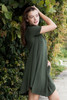 knit mini dress forest green mock turtle neck short sleeves (S-XL)