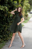 knit mini dress forest green mock turtle neck short sleeves (S-XL)