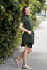 knit mini dress forest green mock turtle neck short sleeves (S-XL)