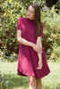 knit mini dress red wine mock turtle neck short sleeves (S-XL)