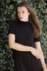 knit mini dress black mock turtle neck short sleeves (S-XL)