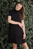 knit mini dress black mock turtle neck short sleeves (S-XL)