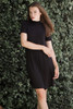 knit mini dress black mock turtle neck short sleeves (S-XL)
