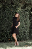knit mini dress black mock turtle neck short sleeves (S-XL)