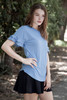 blue ruffled sleeve top key hole crinkled knit (S-XL)