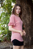pink ruffled sleeve top key hole crinkled knit (S-XL)