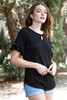 black ruffled sleeve top key hole crinkled knit (S-XL)