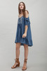 boho chambray cotton denim dress cold shoulder hi-lo ruffles (S M L)