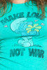 Junk Food T-Shirt 50/50 Smurf Make Love Not War Green S (16" width)
