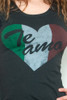 Used Junk Food T Shirt Tee 50/50 Te Amo Italian Heart BLACK M (15" width)