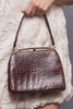Vintage I. MAGNIN & CO. Genuine Alligator Belly Skin Frame Bag Kelly Purse Brown Gold Hardware