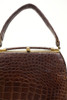 Vintage I. MAGNIN & CO. Genuine Alligator Belly Skin Frame Bag Kelly Purse Brown Gold Hardware