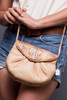 Vintage 80s Genuine Snake Skin Tan Leather Pouf Puffy Gathered Shoulder Cross Body Purse Bag