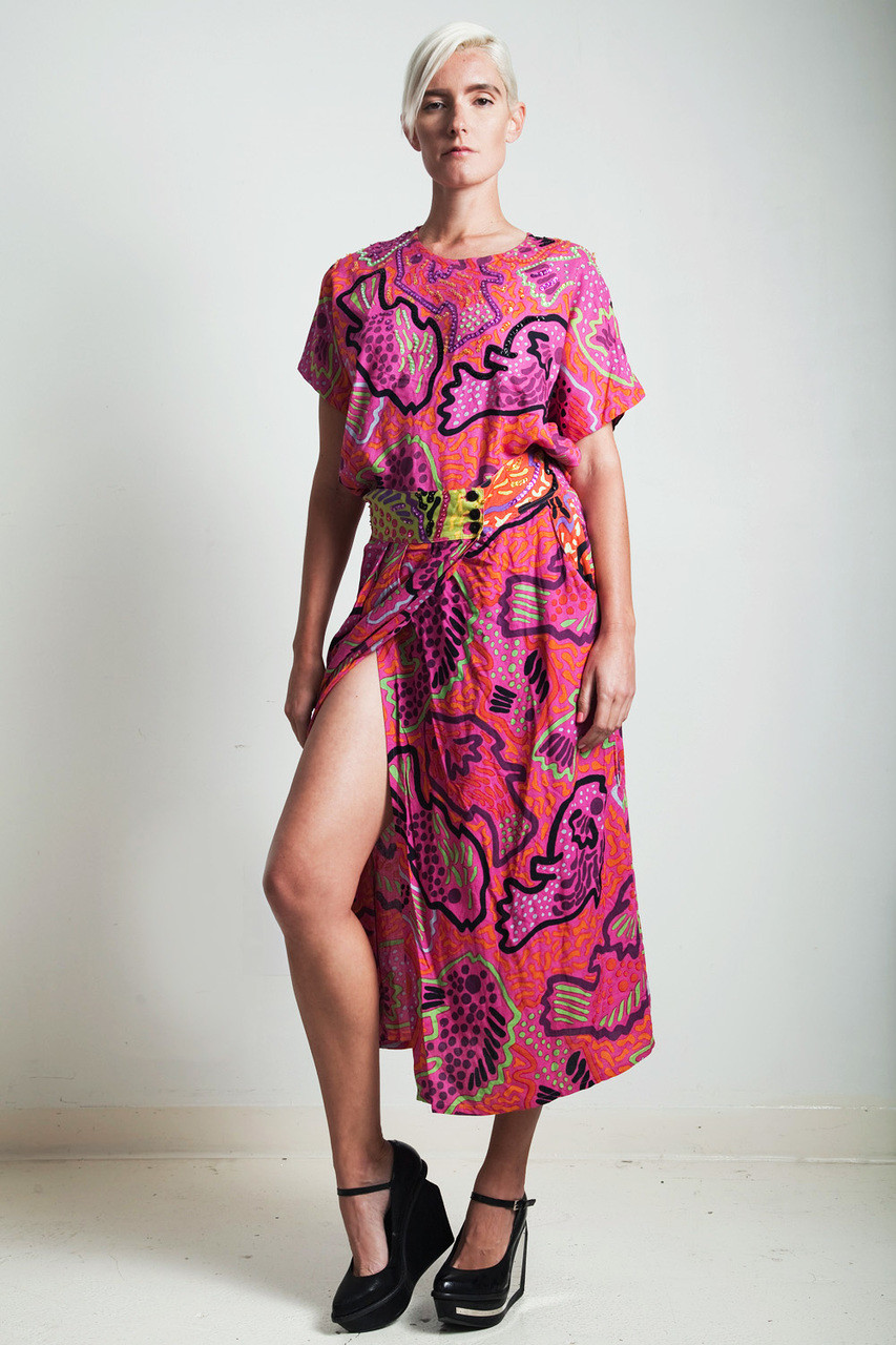 Vintage 80s Memphis Style 2 Piece Dress Wrap Skirt Pleated