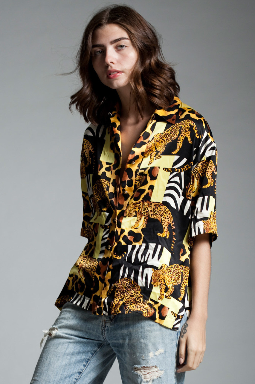 yellow and black leopard print top