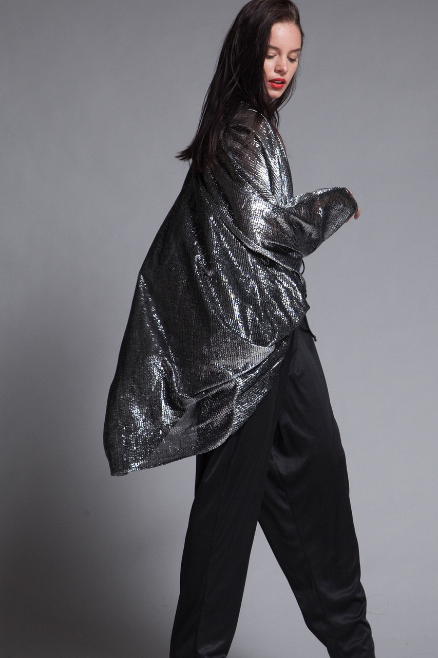 Plus Size Vintage 70s Jumpsuit Cocoon Duster Jacket Coat Set Black