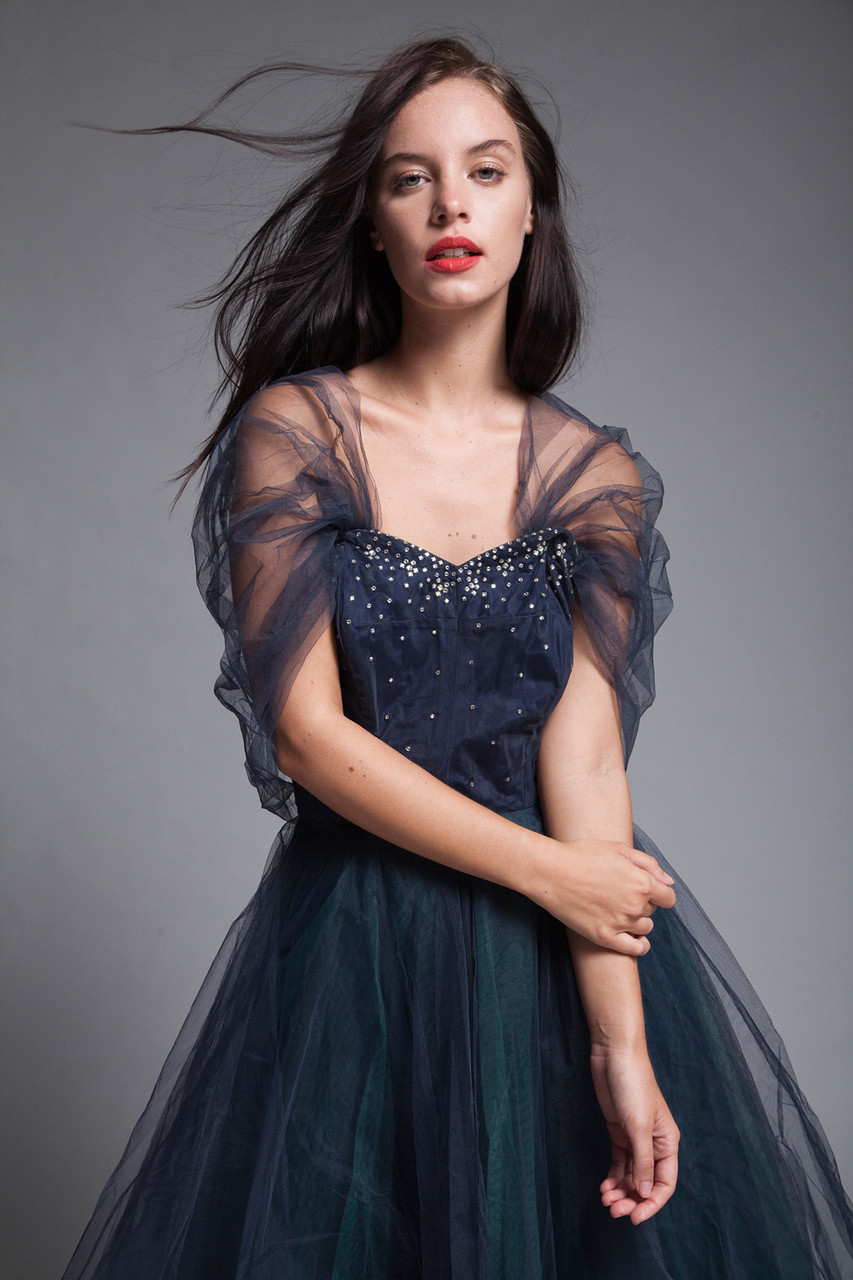 Vintage 40s 50s Evening Gown Tulle Prom Cupcake Dress Strapless
