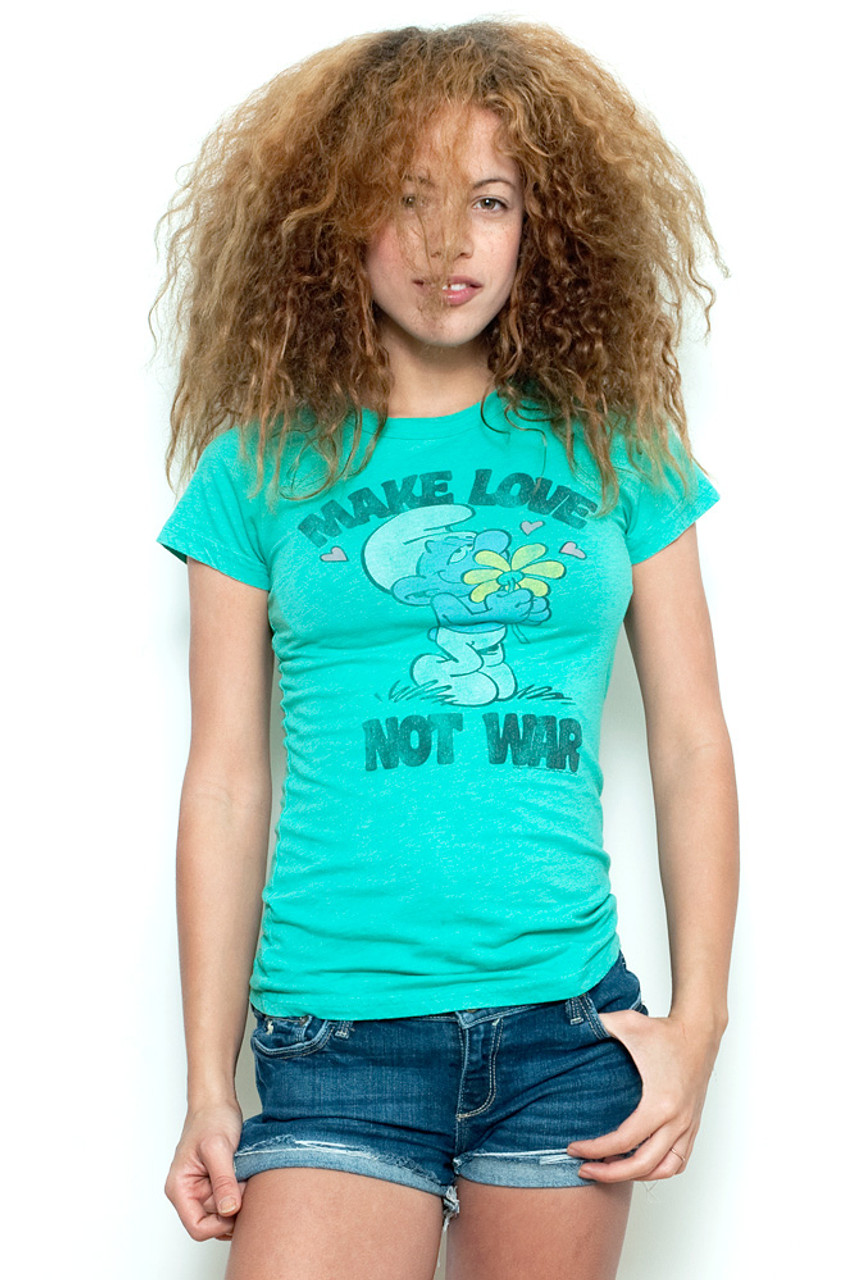 Junk Food T-Shirt 50/50 Smurf Make Love Not War Green S (16